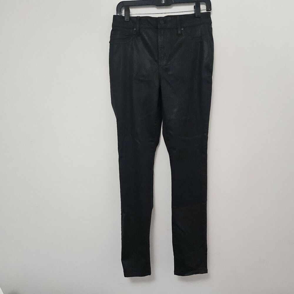 CHICO'S Women's Black Faux Leather Biker Denim Jeggings Skinny Jeans Size 4